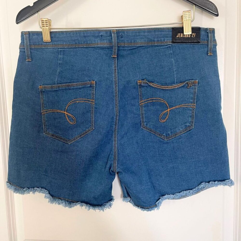 Jealous 21 Womens Blue Denim Stretch Cut off Shorts Bottom Size 34 - Picture 4 of 9
